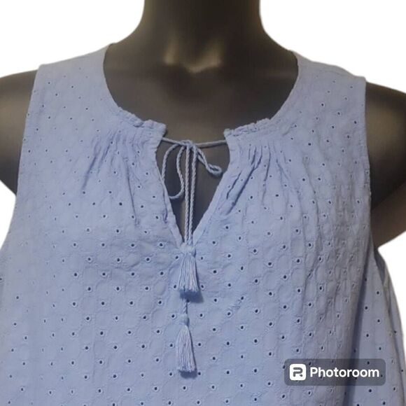 Izod Blue Split Neck Tank Top Women's Size Large - Picture 2 of 6